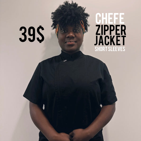 BLACK CHEFE Chef Jacket (ZIPPER, cotton ) short sleeves