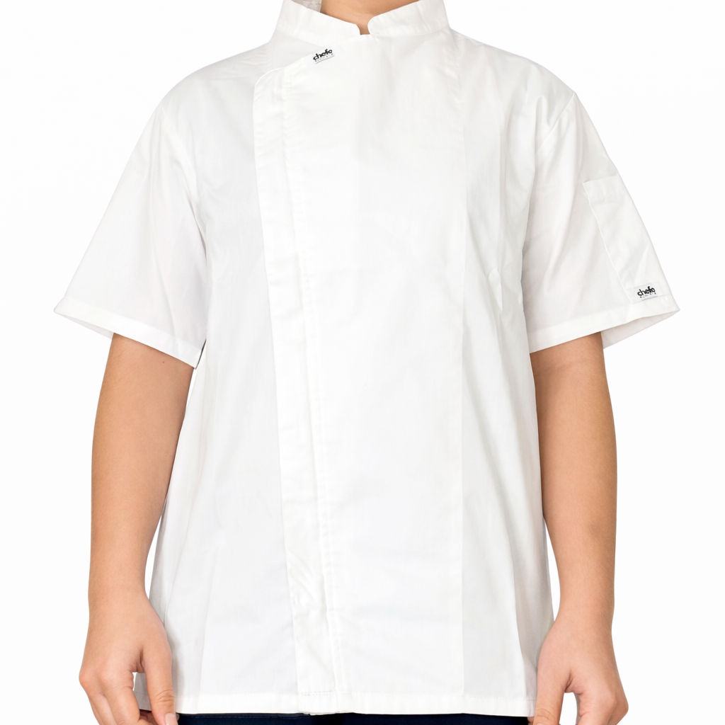 WHITE CHEFE Chef Jacket (ZIPPER) short sleeves