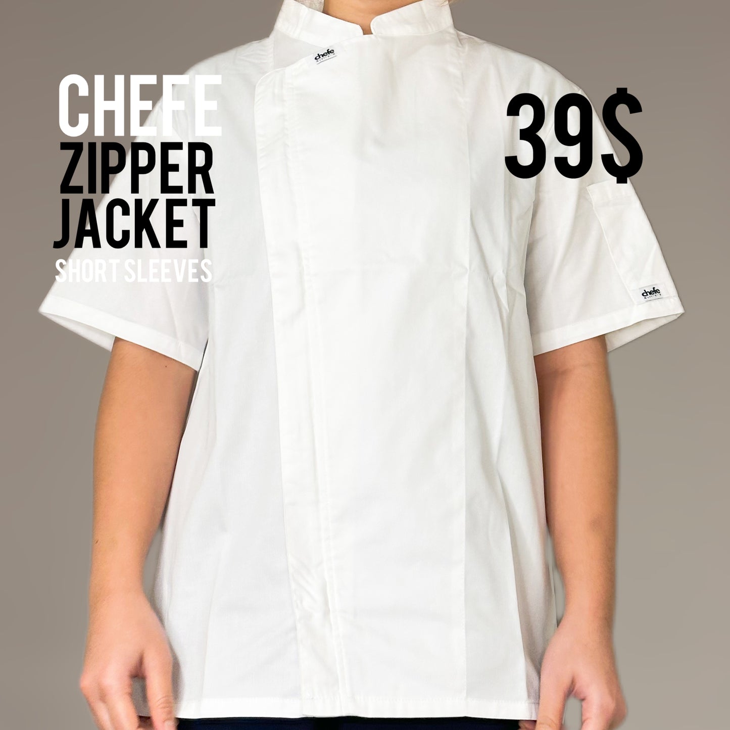 WHITE CHEFE Chef Jacket (ZIPPER) short sleeves